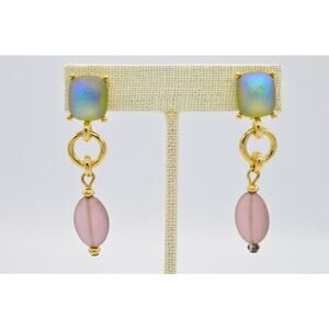 Givenchy Vintage Cabochon Clip On Earrings Pastel Frosted Pink Blue Signed BinZ